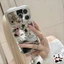 Gương Bạc Con Chó Con Ốp Lưng Điện Thoại iPhone 17 Air 16E 16 15 14 Plus 13 12 11 Pro Max XR XS Max X Vỏ Sang Trọng Hoạt Hình Dễ Thương Chó Mèo Ins Phong Cách Vỏ Mềm