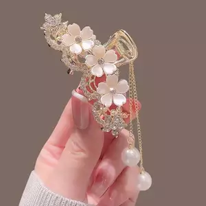 Ngọc trai đính kim cương thanh lịch Hoa nhài sel Claw Kẹp tóc kim loại Kẹp tóc nữ trên Ba của đầu