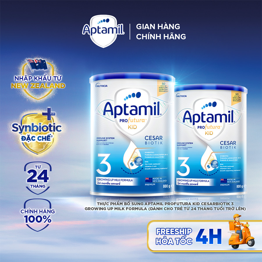 [MUA LÀ CÓ QUÀ] Combo 2 Sữa bột Aptamil Kid Cesarbiotik New Zealand số 3 (800g)cho bé 2-6 tuổi_LS2