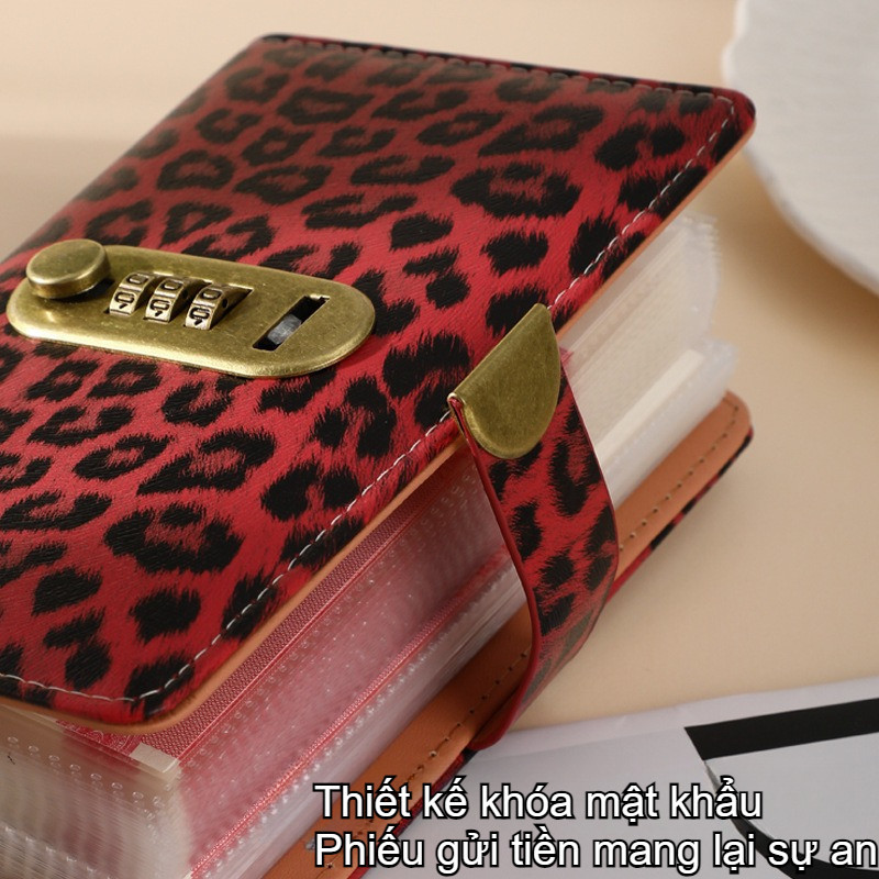 Sổ Tiết Kiệm Họa Tiết Da Báo,PU Mềm,khóa Mã Số,túi Zip đựng Tiền,sổ Quản Lý Chi Tiêu Cá Nhân