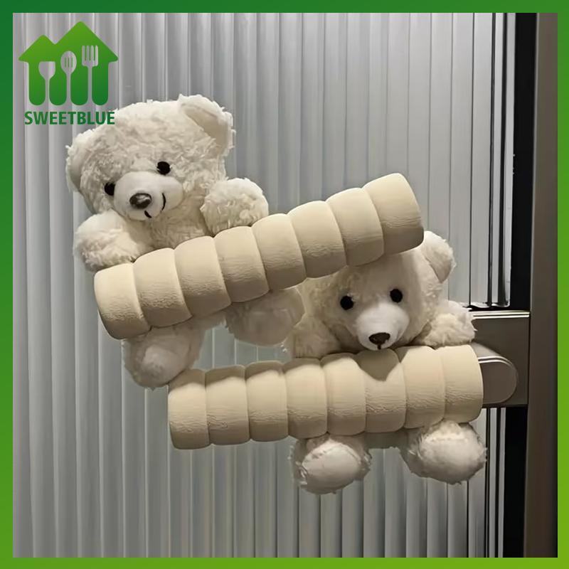 SWEET Bảo vệ tay nắm cửa hình gấu dễ thương, Thích hợp cho cửa phòng, Vỏ vải linh hoạt chống va chạm và chống tĩnh điện n