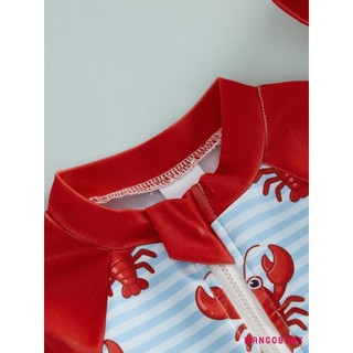 MG-2 Cái Bộ Đồ Bơi Bé Trai Tập Đi Bộ Cổ Tròn Tay Dài Tôm Hùm In Trên Dây Kéo Rash Guard Đồ Bơi Và Mũ Chống Nắng