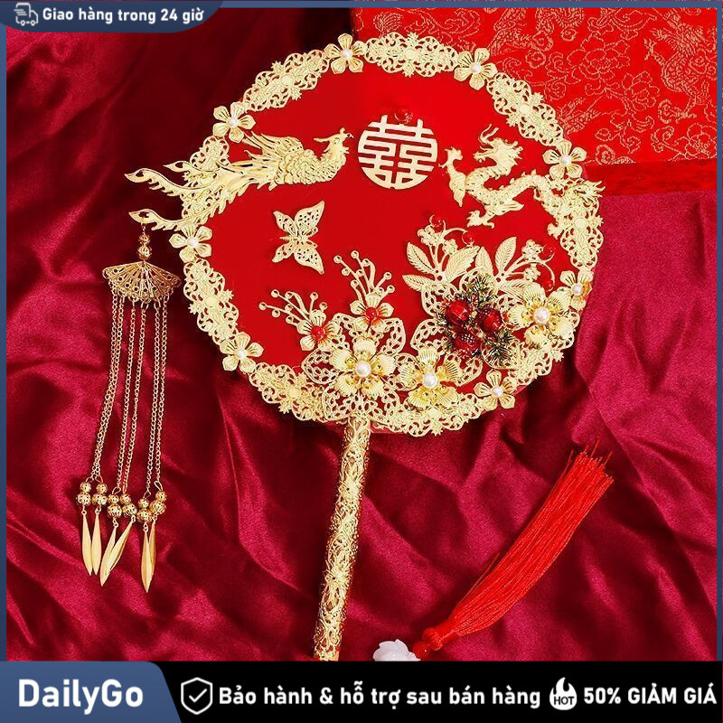 Quạt tay cưới hỏi phong cách trung quốc dành cho tân nương Phụ kiện lễ cưới, Quạt cô dâu, Thủ công
