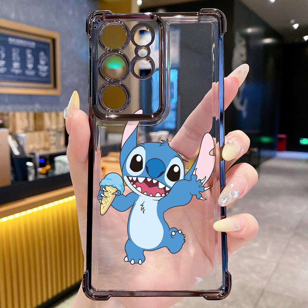 Tương thích với Samsung Galaxy S25 S24 S23 Ultra S22 Plus S21 FE S20 Icecream Couple Stitch Clear Plating Case Chống rơi