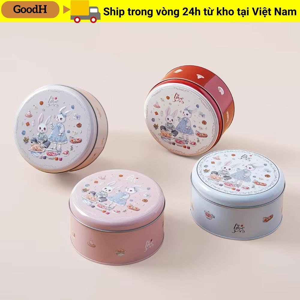 Hộp thiếc bánh quy GOODH, Hộp đựng kẹo kẹo hình thỏ hoạt hình tròn, Hộp đựng quà tặng rỗng bằng kim loại đa chức năng dễ thương Đóng gói đường đóng gói