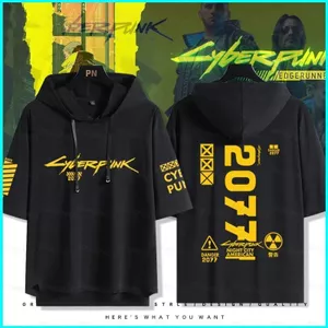 SY3 Cyberpunk 2077 Edgerunners có mũ trùm đầu áo thun tay ngắn dáng rộng áo hoodie mùa hè vải cosplay YS3