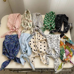 Khăn Vuông Mềm Hoa Chấm Bi Cotton Vải Lanh Khăn Trang Trí Khăn Trùm Đầu Văn Học Retro Tươi Eo Hoa