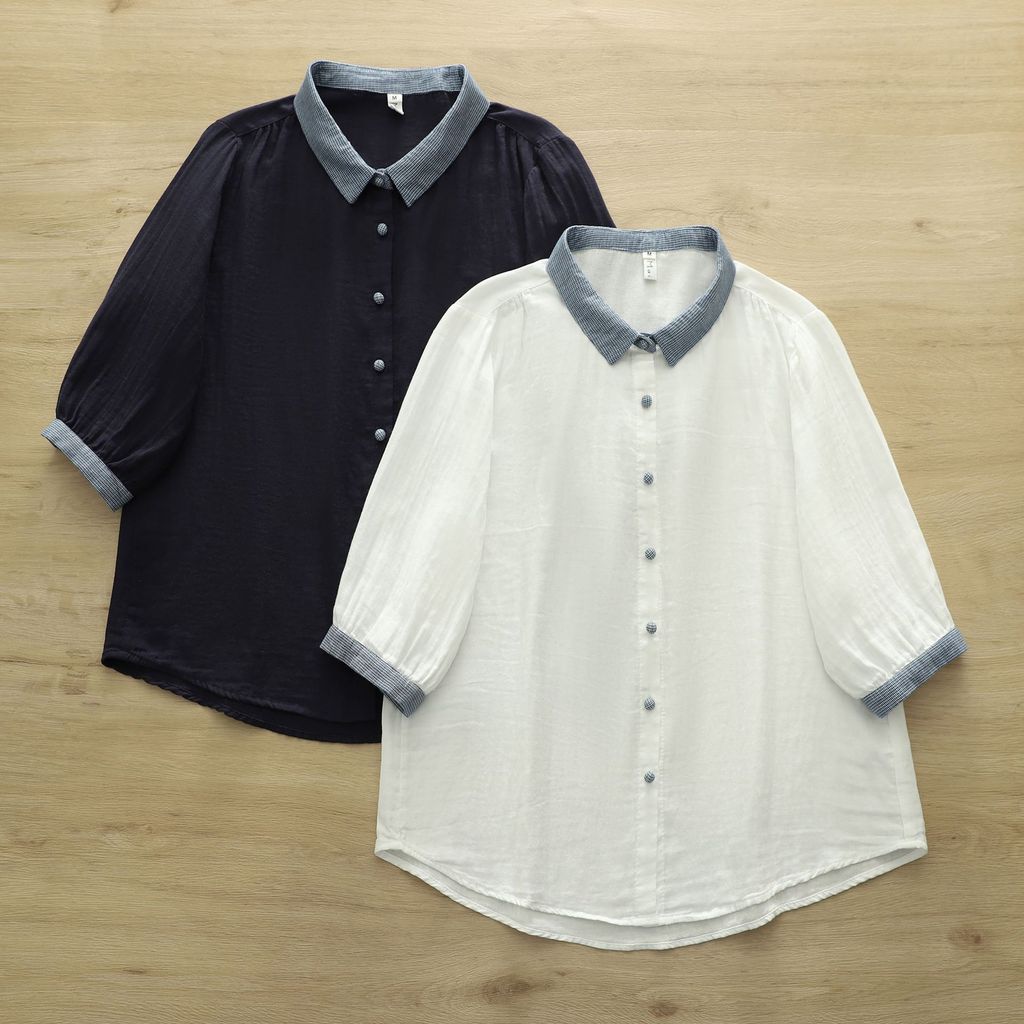 [Sẵn Sàng] Áo Sơ Mi Nữ 100% Sợi Cotton Cao Cấp Mùa Hè 2026 Mới Kẻ Sọc Nối Cổ Áo Sơ Mi Giữa Tay
