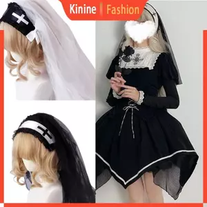 KIN Halloween Veil Có Lược Lolit Mũ Đội Đầu Ren Đen Veil Lolit Mũ Lolit Băng Đô Quấn Tóc Lolit Đầu Cros Băng Đô