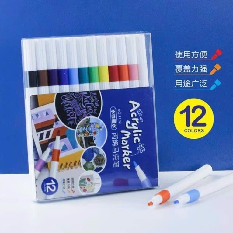Bút màu acrylic marker 60 màu vẽ sơn chống nước bộ cọ vẽ trên mọi chất liệu bề mặt - Hộp bút màu 60 chi tiết