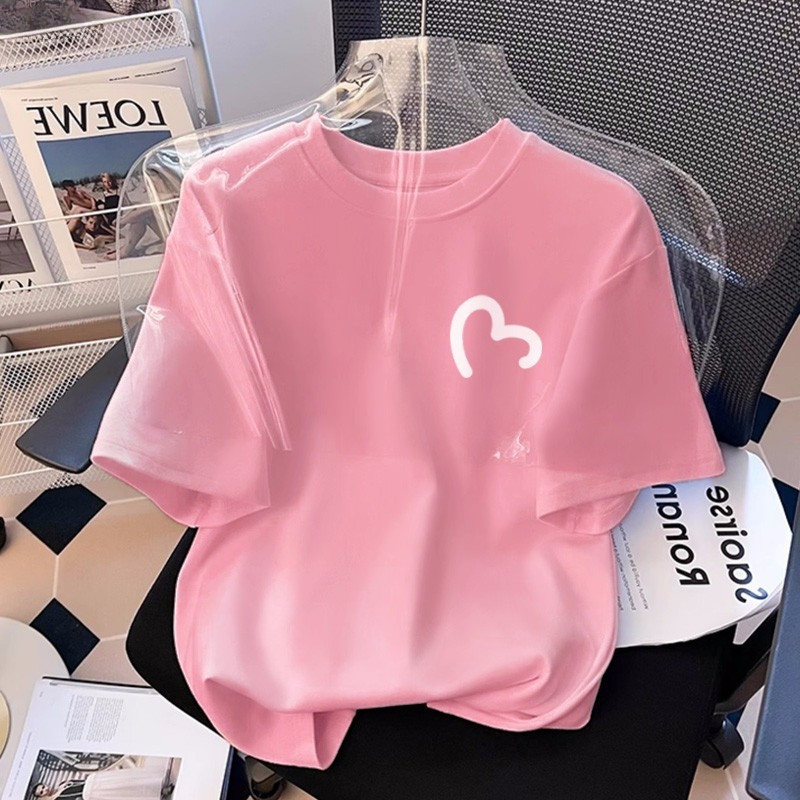 （Giao hàng 24h）Angela áo thun nữ form rộng Mùa hè giản dị phụ nữ tay áo ngắn áo phông tình yêu in unisex 100% cotton