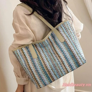 Túi Tote đeo vai sọc dệt cho nữ để hẹn hò chụp ảnh du lịch