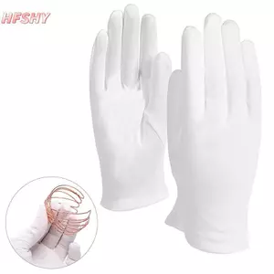 HFSHY 4 Đôi Găng Tay Trắng Cotton Mềm Mỏng Đồng Xu Trang Sức Bạc Kiểm Tra Làm Việc Găng Tay VN