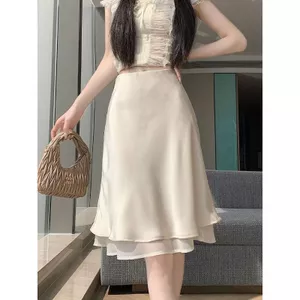 Mùa thun eo mỏng hơn trông Drapey Váy khâu gạc giả mạo dành cho nữ