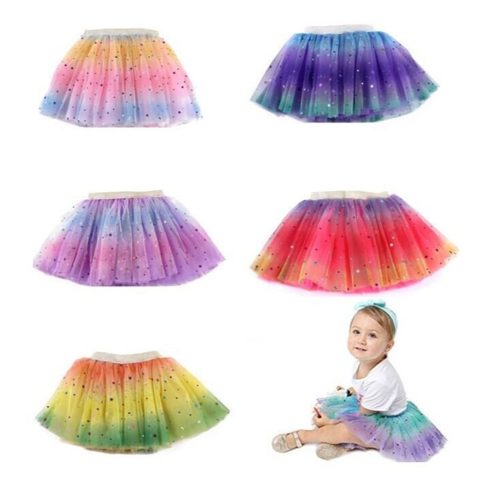 Váy Tutu công chúa PYCOU, Váy vải tuyn thoáng khí eo co giãn, Váy voan hình ngôi sao mịn thân thiện với xoáy cho trẻ em bé gái