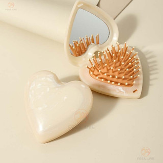 Mini Có Thể Gập Lại Đệm Không Khí Lược Họa Tiết Đá Cẩm Thạch Tình Yêu Làm Tóc Lược Rỗng Lông Tơ Massage Gương Lược Bé Gái Chuyên Dụng Di Động Gương Trang Điểm