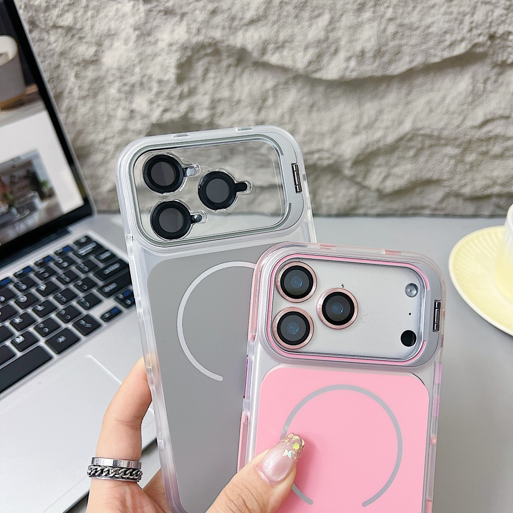 Ốp Điện Thoại Khung Mờ Có Giá Đỡ Ống Kính Mạ Điện Cho iPhone 17 16 15 Pro ProMax 17 Air 16 15 14 Plus Vỏ Chống Sốc Chống Trượt