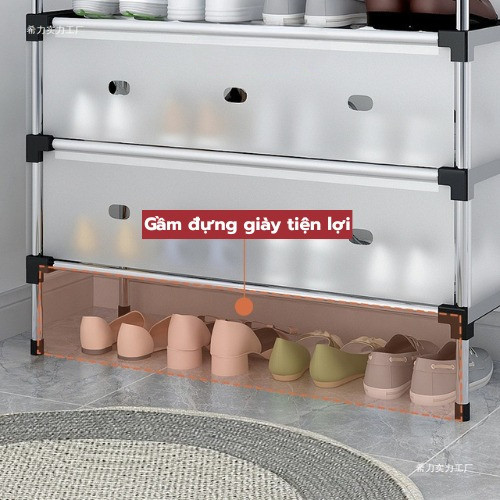 Kệ Giày Dép 5 Tầng Inox Có Nắp Đậy Chắn Bụi, Chắc Chắn, Sắp Xếp Gọn Gàng