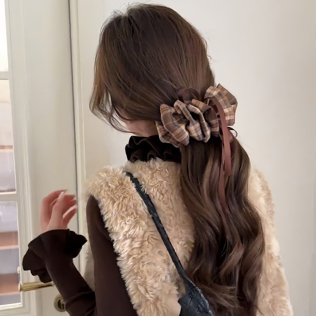 Kẹp Tóc Vải Kẻ Sọc Có Nơ - Phù Hợp Cho Season Thu Đông Và Streamer