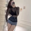 SNUGHOUSE Lưới Áo Sơ Mi, Thiết Kế Gợi Cảm Sheer Chất Liệu Fishnet Top, Màu Đen Skinny Rỗng Ra Vải Mềm Nhìn Xuyên Qua Tee Nữ Mặc