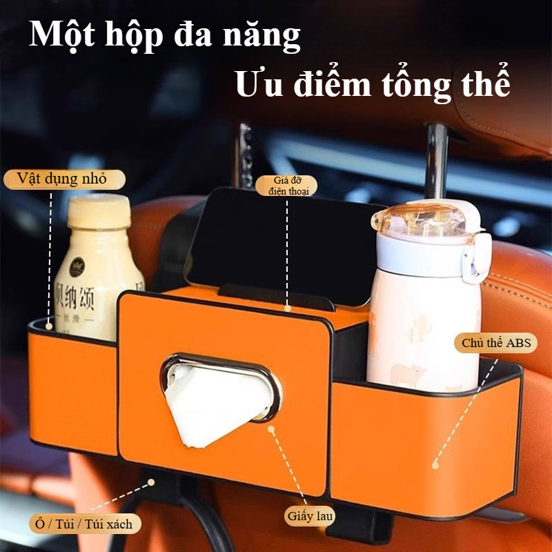 Hộp Đựng Đồ Đa Năng Treo Sau Ghế Ô Tô - Chất Liệu Da Cao Cấp, Kèm Khay Đựng & Móc Treo Tiện Lợi