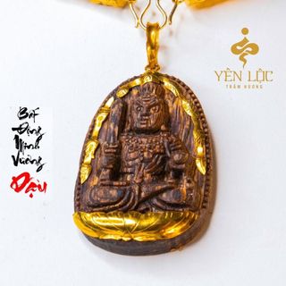 Mặt Dây Chuyền Trầm Hương Phật Bản Mệnh - Bọc Vàng 8K - Trầm Hương Yên Lộc