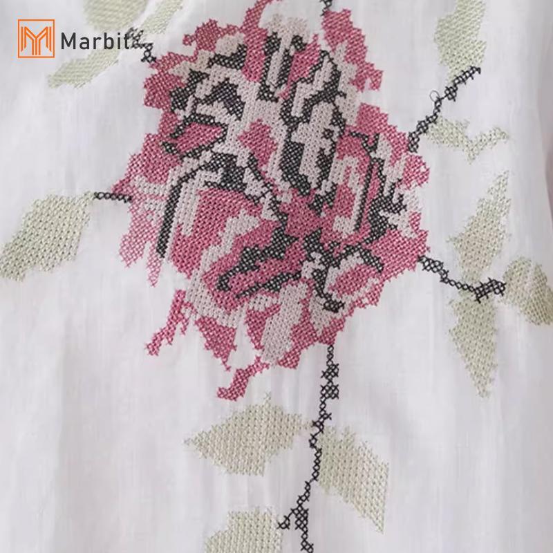 Marbit Áo Sơ Mi Thêu và Quần Ống Rộng Retro, Thời Trang cho Nữ