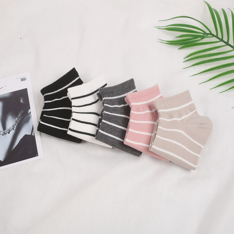 Tất nữ cotton nguyên chất sọc đen trắng, tất mỏng thoáng khí mùa hè, tất dài đa năng cho học sinh, tất thể thao cotton thoải mái.