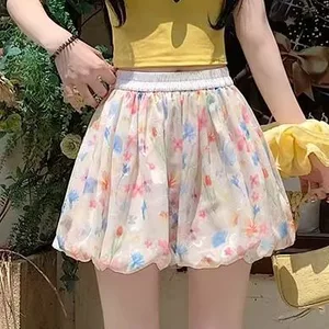 Hoa Lông Tơ Hoa Bud Quần Short Nữ 2026 Băng Lụa Cao Cấp Ôm Hơn Nhìn Dopamine Cổ Culottes 5.12