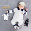Sơ Sinh Jumpsuit Cotton Nguyên Chất Mùa Thu Quần Áo Bé Quý Ông Áo Liền Quần Phong Cách Anh Bé Trai Sọc Ve Áo Liền Quần Dài Tay