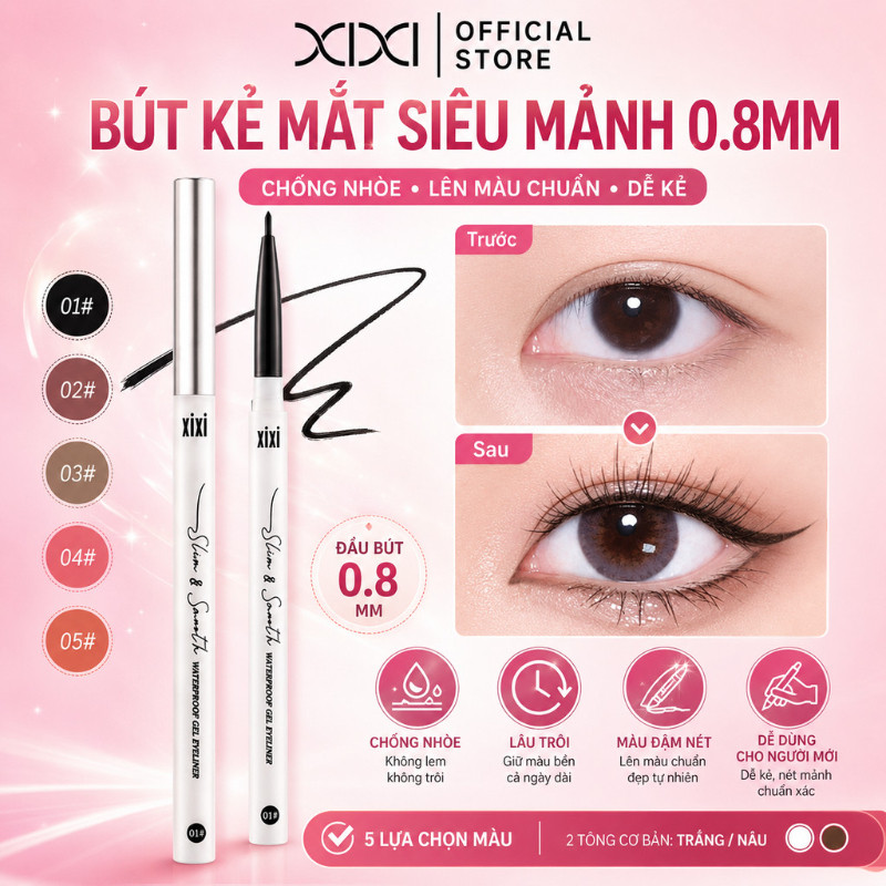 XIXI Bút Chì Kẻ Mắt Siêu Mỏng 0.8mm, Chống Nhòe, Màu Trắng/Nâu, Dễ Dùng Cho Người Mới D515