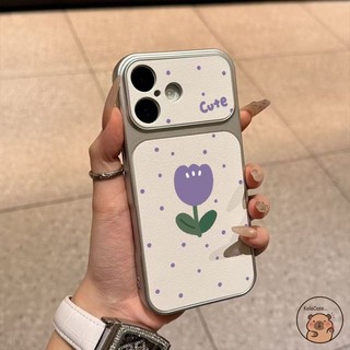 Dành Cho Realme C85 Pro C75 C75X C73 C71 C67 C65S C65 C63 C61 C55 C53 C51 C51S C35 C33 C30S Ốp Điện Thoại Cửa Sổ Nhìn Lớn Da PU Dễ Thương Hoa Tulip Tím Chấm Bi Vỏ