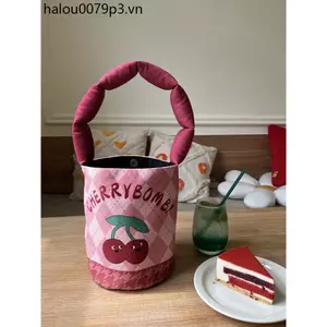 Phiên Bản Hàn Quốc Dễ Thương Anh Đào Xô Túi Đầy Dây Đeo Vai Cotton Túi Xách Cô Gái Trái Tim Hình Trụ Bento Túi Mẹ Túi Xách Nhỏ