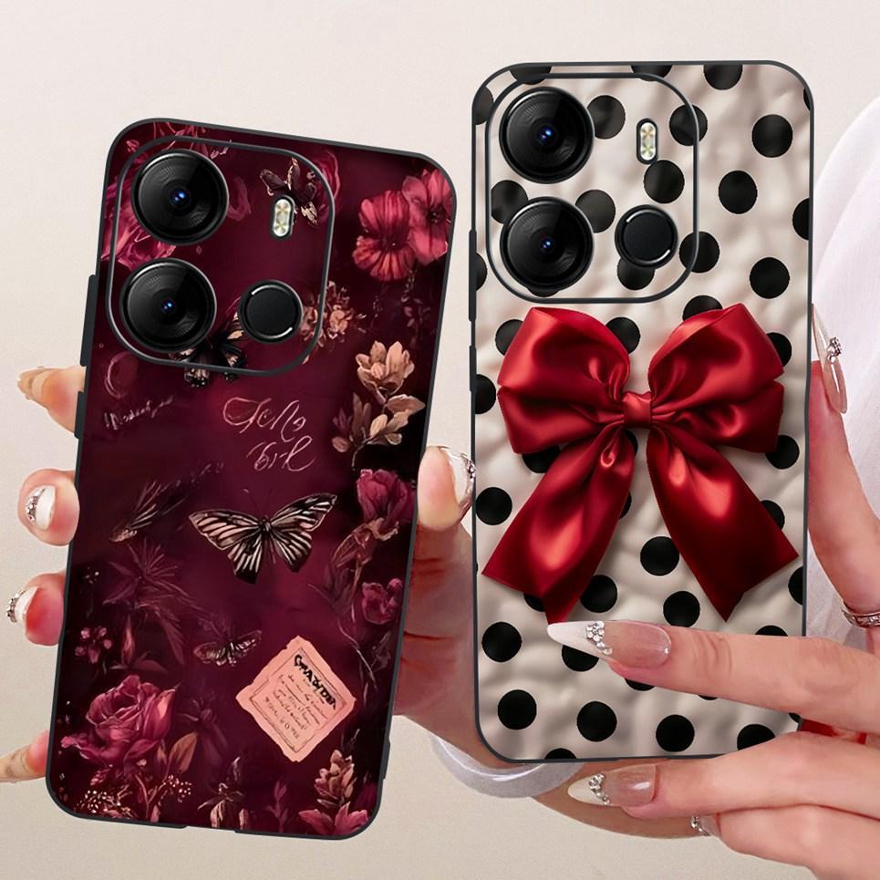 Bowknot Hoa Bướm Patten Dành Cho Tecno Spark Go 2023 BF7n Cản Pop 7 Pro Pop7 BF7 BF6 Vỏ TPU Mềm Màu Đen
