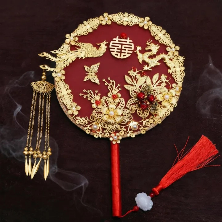Quạt tay cưới hỏi phong cách trung quốc dành cho tân nương Phụ kiện lễ cưới, Quạt cô dâu, Thủ công