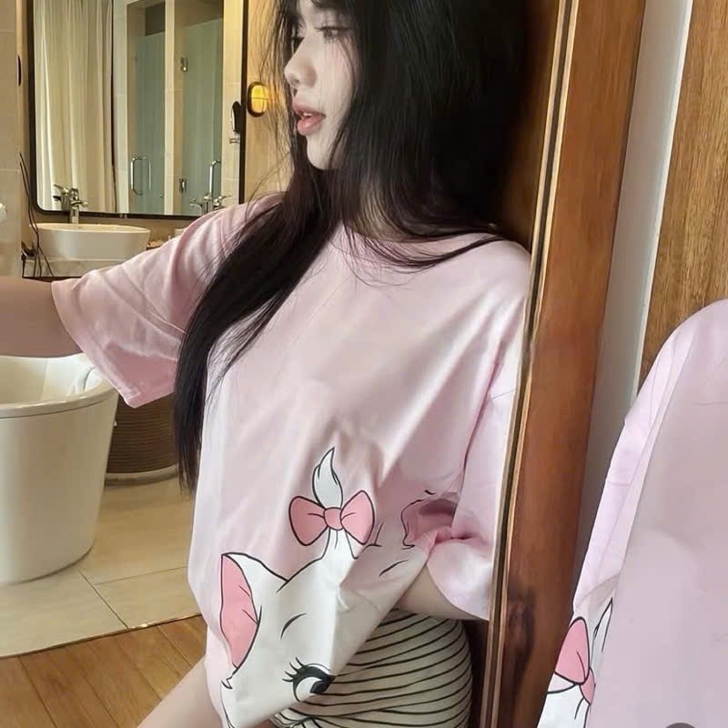 （Giao hàng 24h）Angela Áo Thun Mèo Marie 3307 Form Rộng Localbrand Oversize Unisex Vải Cotton 75% Nam Nữ Mặc Đẹp
