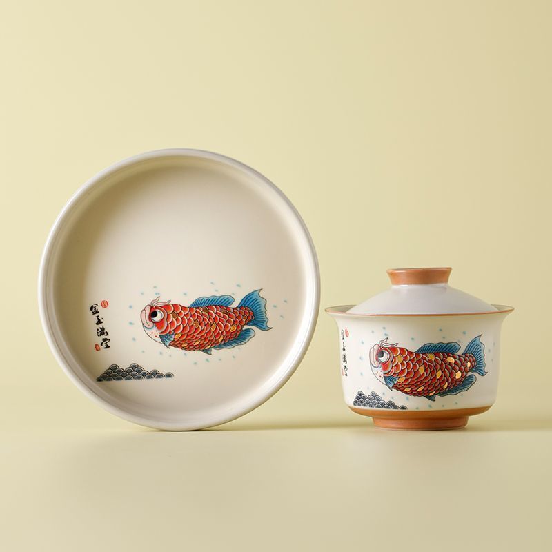 BỘ CHÉN KHẢI PHA TRÀ LONG NGƯ – GỐM SỨ MEN TRO CAO CẤP