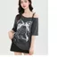 Thời Trang Off-the-Shoulder Nữ Tay Ngắn 2026 Nơ In Hình Cổ t-Sleeve Đính Rời Top Quần Áo Nữ Giao Hàng Ngày 24 tháng 5.19