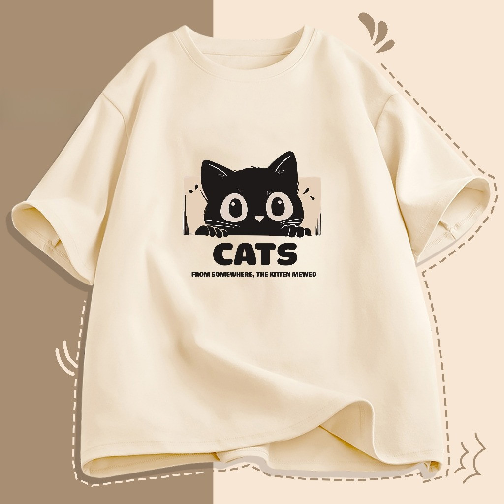 （Giao hàng 24h）Angela Áo thun Boxy form rộng Nam Nữ Unisex Họa tiết mèo hoạt hình dễ thương áo thun xịn 100% cotton