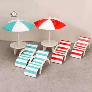 Ô chống nắng Mini maybest, Bộ ghế đi biển đôi, Thủ công thu nhỏ, Trang trí nhà đồ chơi, Đồ trang trí phong cảnh vi mô {VN}