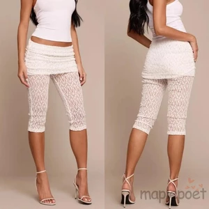 MAPLEPOET-Quần legging cắt ren hoa trắng Quần Capri