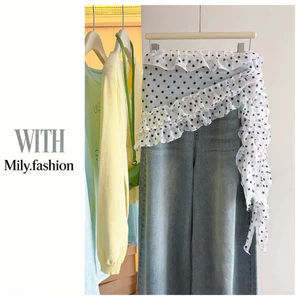 Milyfashion Retro Cực Lớn Đen Trắng Chấm Bi Xù Tam Giác Khăn Che Nắng Fart Rèm Váy Lớp Đa Năng EBTO