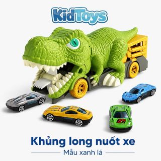 Bộ Khủng Long Nuốt 6 Xe Ô Tô Hợp Kim KidToys - Nhựa ABS Cứng Cáp Bé Chơi Thả Xe Vui Nhộn