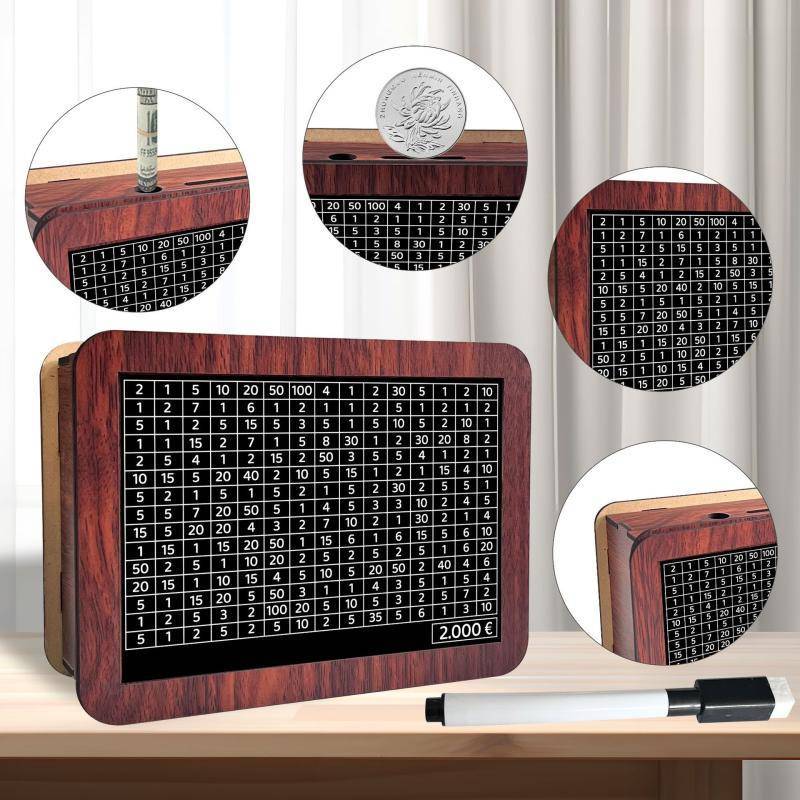 Hộp tiền bằng gỗ cá tuyết với trình theo dõi mục tiêu tiết kiệm-1000 đến 10000 Euro