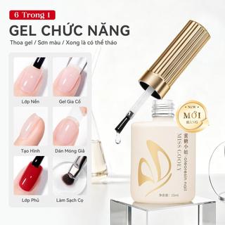 Miss Gooey Gel Nail 6 trong 1 cho Salon - Base Coat Gel xây dựng cho độ bền xây dựng lớp phủ trên làm cứng & gel cho đầu móng & extension