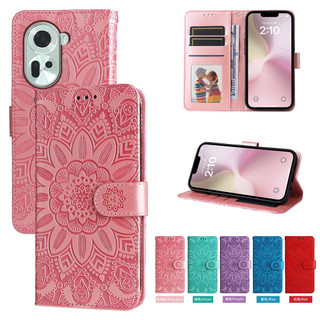Ví da từ tính Flip Case cho OPPO Reno11 Reno 11 5G Vỏ điện thoại hoa hướng dương dập nổi