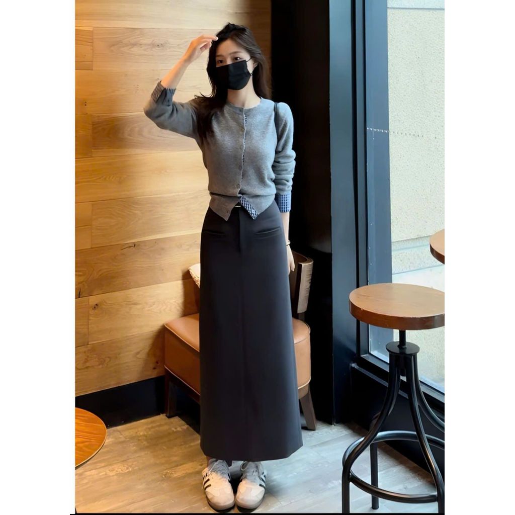 (DEAL MỞ BÁN)Chân váy A phong cách hàn dáng dài 90cm  chất umi co giãn 4 chiều cao cấp CV10B