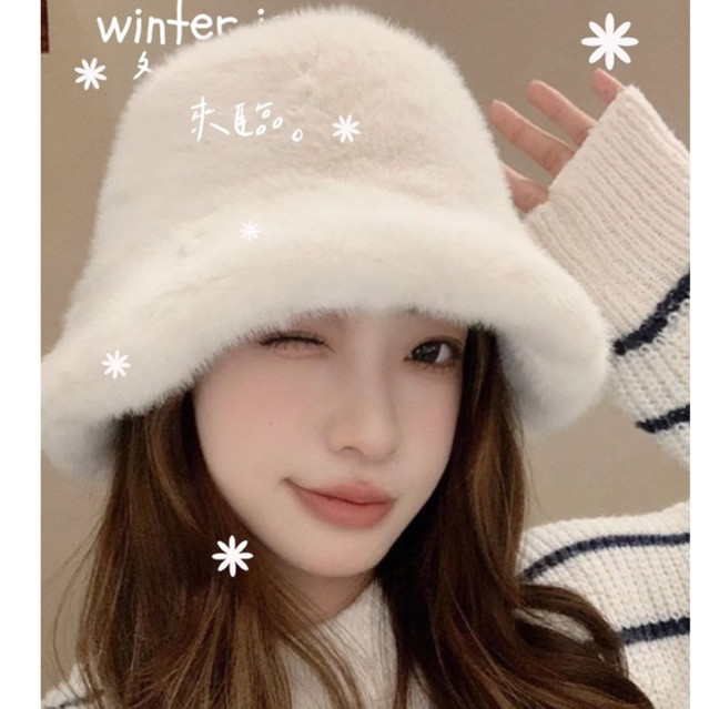 Nón Bucket Lông Nhung Mềm Mại Mùa Đông phong cách Ulzzang Du Lịch