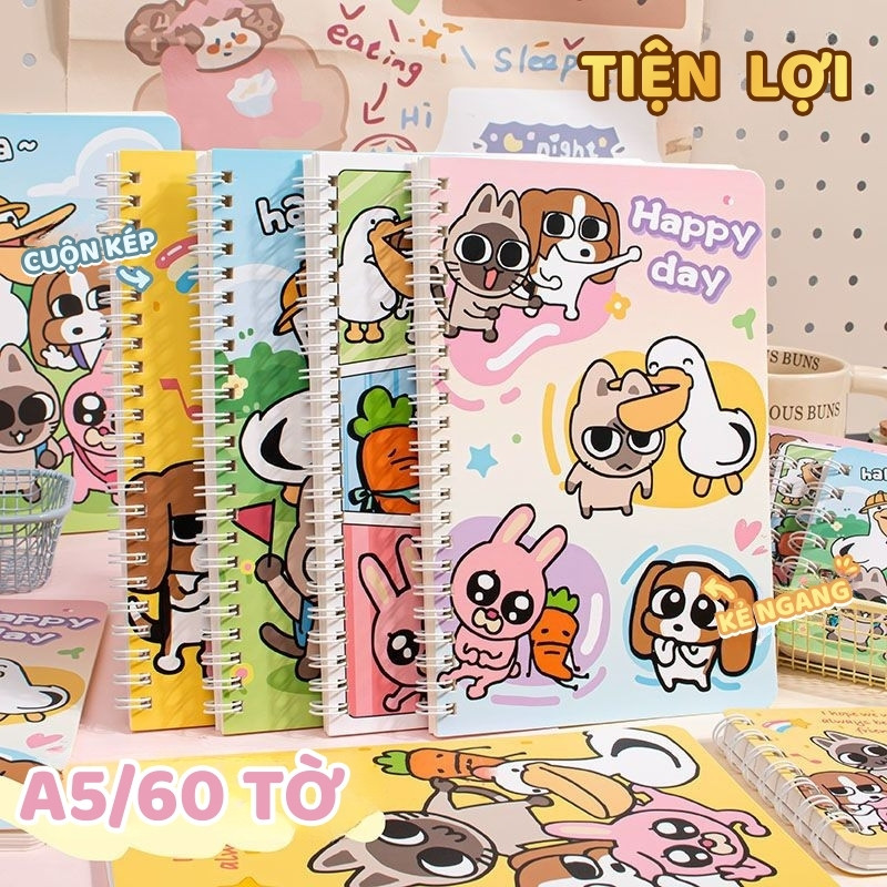 Sổ Tay ghi chép Lò Xo A5 60 Trang Hình Hoạt Hình – Vở Thiết Kế Đơn Giản Cute, Tiện Dùng Cho Ghi Chép Học Tập