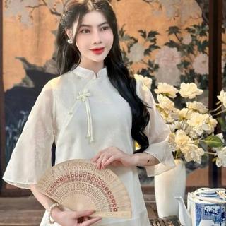 Set Lam Diện Tết Lễ Phật Ngày Đầu Năm Chất Tơ Voan Thêu 2 Lớp Đính Ngọc Phối Nơ Nhí Ld_Store Fashion